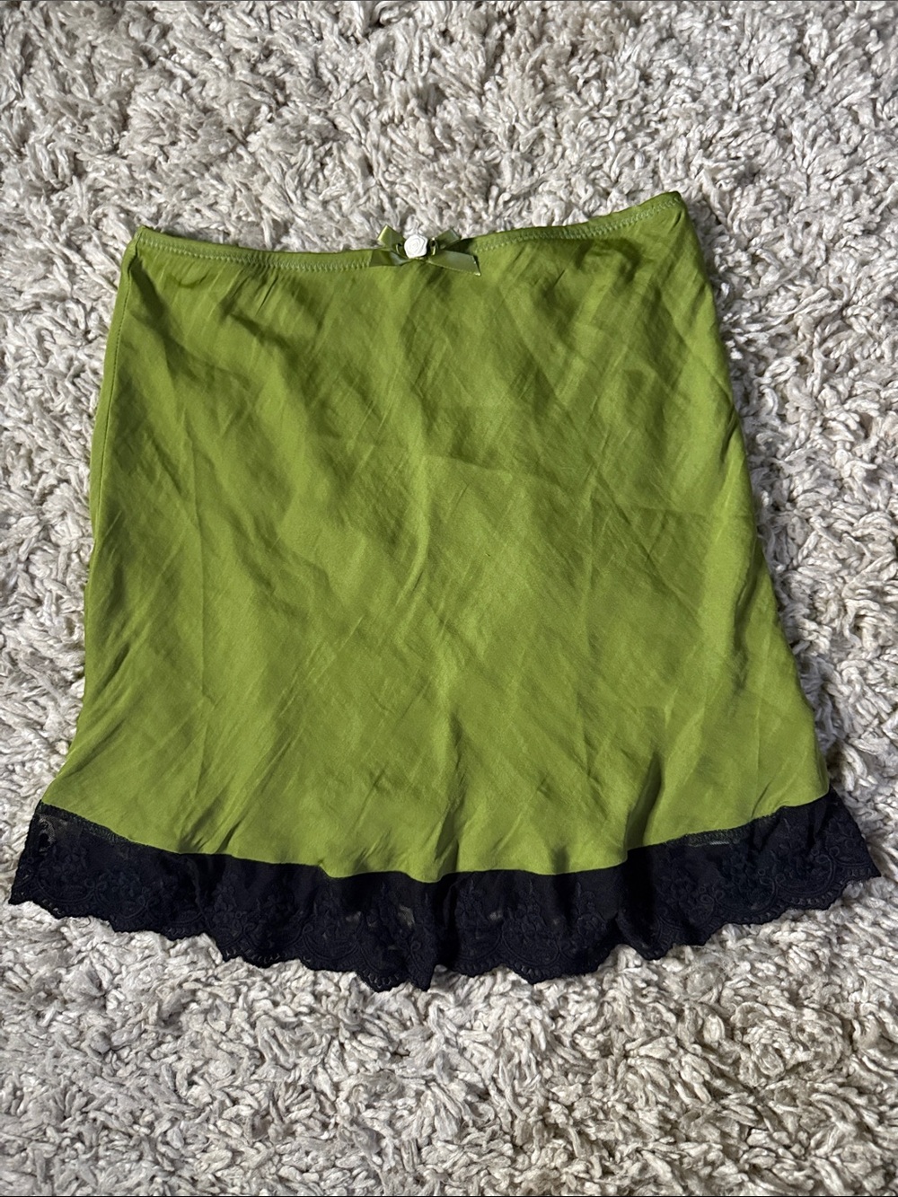 Urban Outfitters Out Front Under Olive Green Slip Mini Skirt Black Lace Trim - S